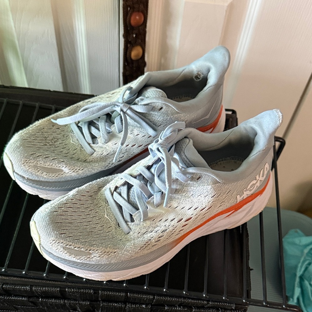 HOKA Women's Running Shoes - Light Gray and Orange